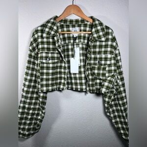 BDG Green, Plaid Cropped Button-Up